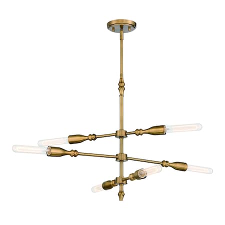 Designers Fountain Louise 60 Watt 6 Light Old Satin Brass Pendant with Spindles D231M-IS-OSB